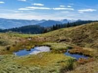 Senke mit zwei kleinen Tümpeln vor grandioser Bergkulisse